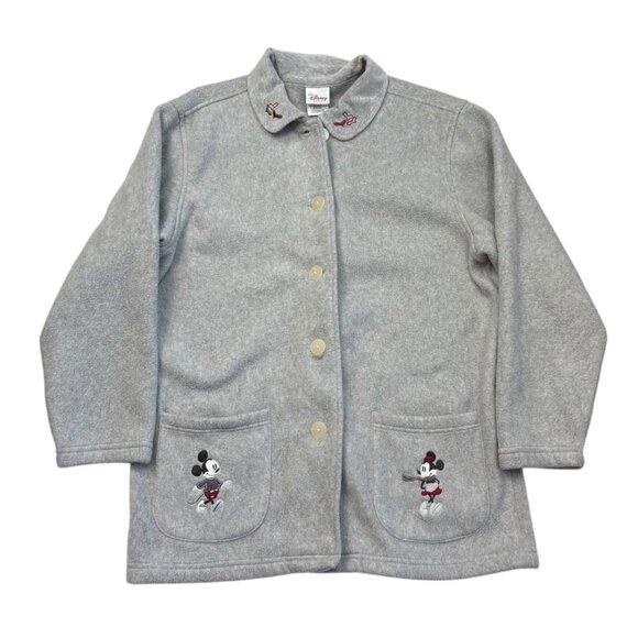 Disney Store Fleece Jacket Womens L Light Gray Mickie & Minnie Button Disneyland - Picture 1 of 7